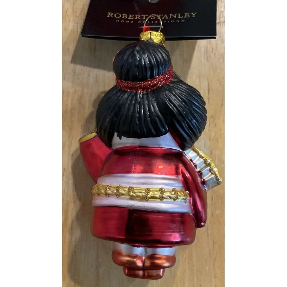 Robert Stanley Glass Ornament Asian Lucky Cat Geisha Kitty Kitten Red Kimono NEW